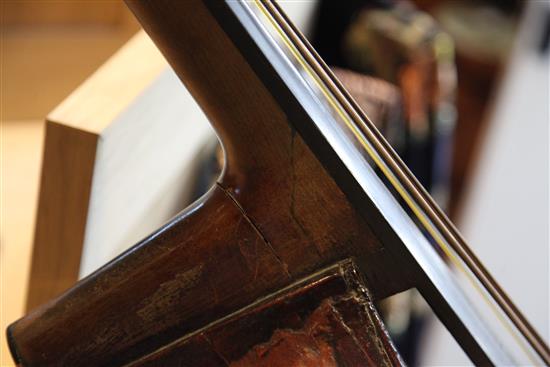 A 19th century double bass, 6ft, repairs to back